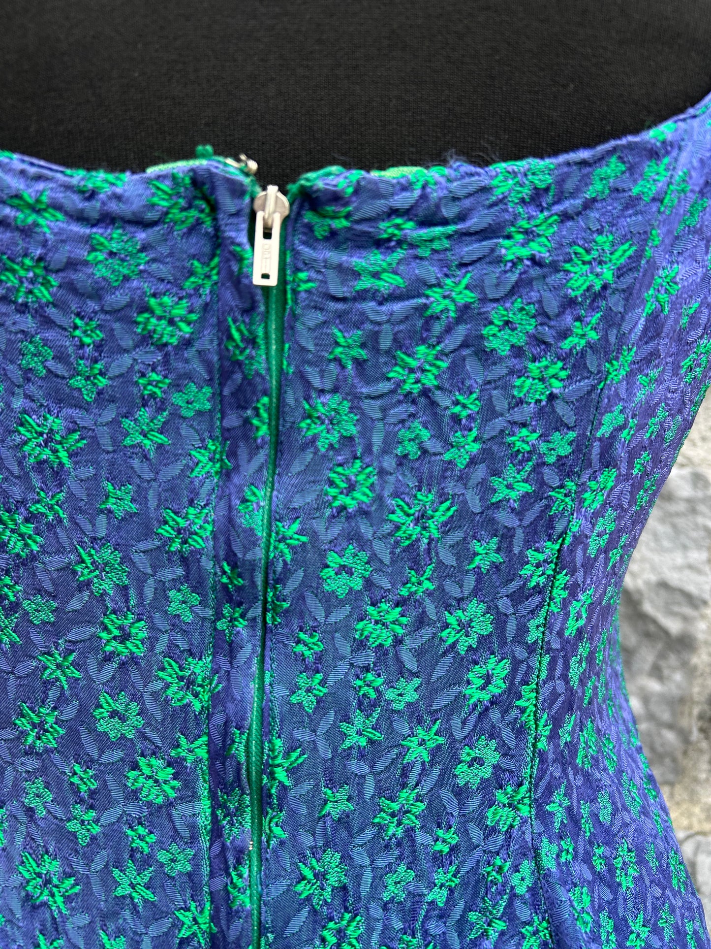 60s green flowers blue dress uk 8-10