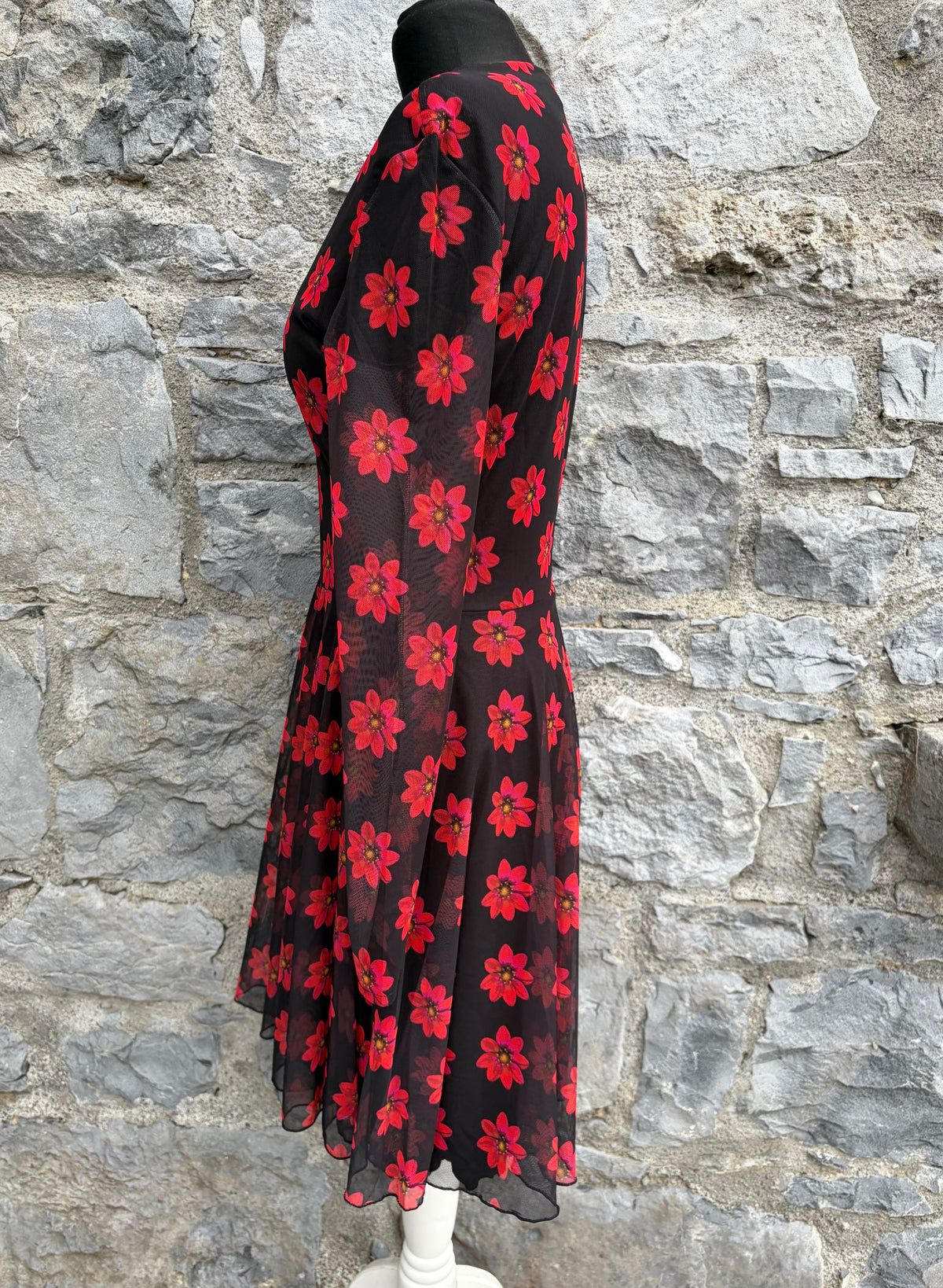 Red flowers black dress uk 10