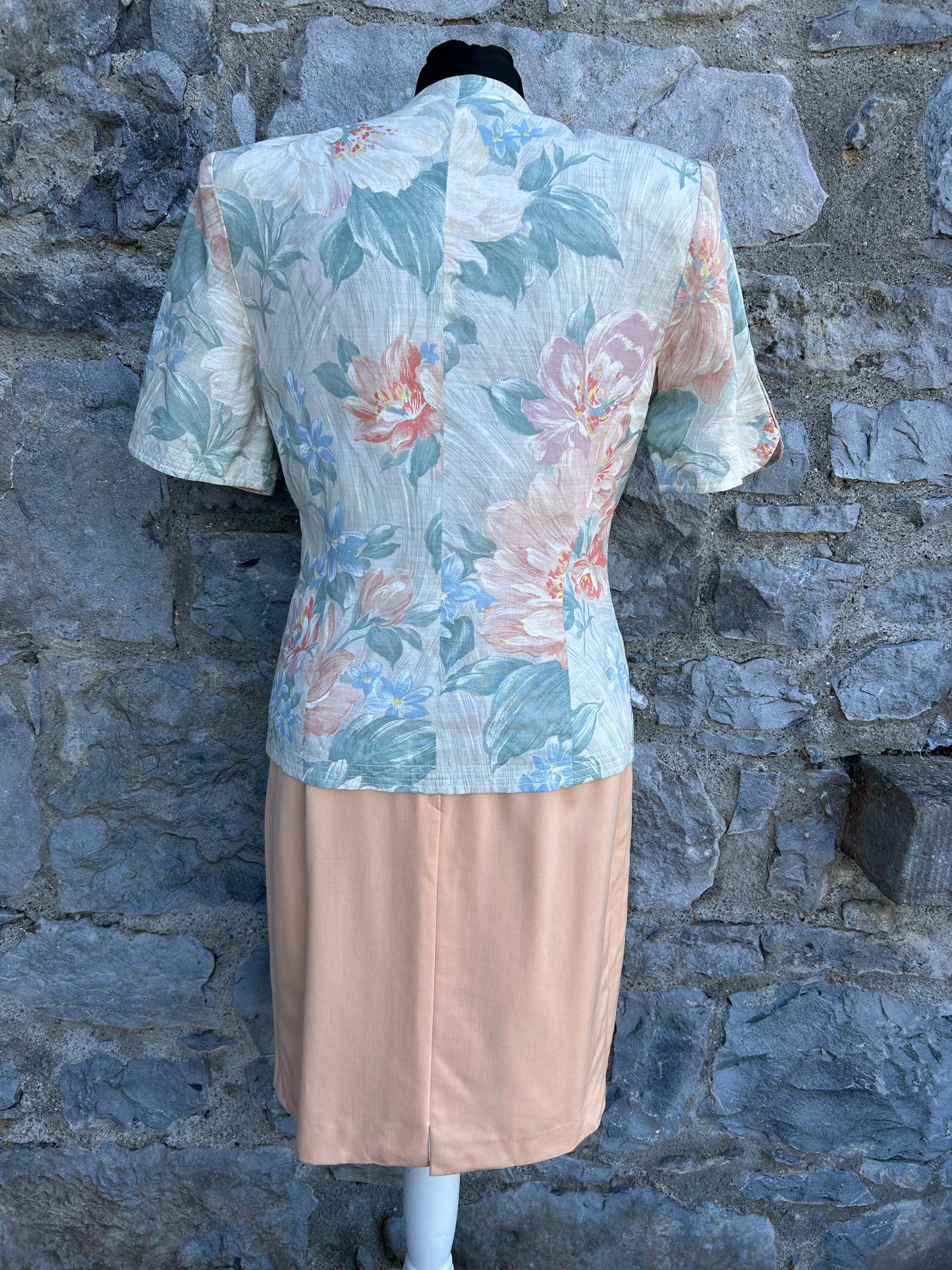 80s peach floral 3 piece suit uk 8