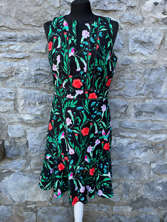 Botanical print black dress uk 10