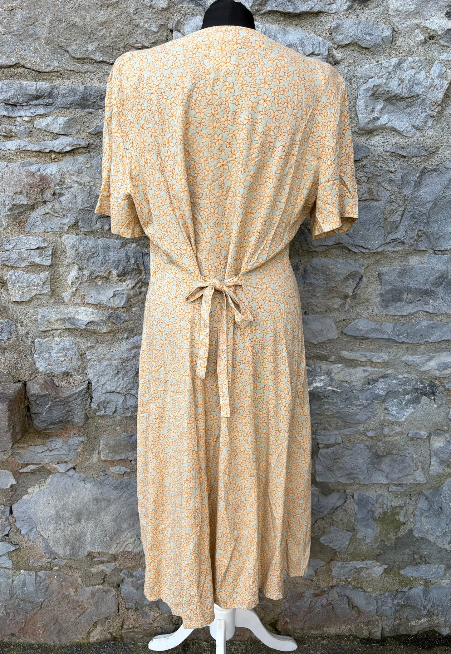 90s beige flowers wrap dress uk 14