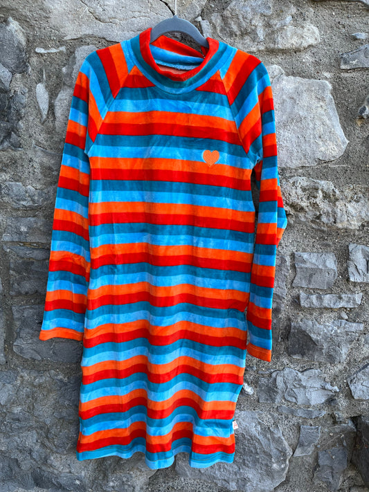 Red&blue stripy velour dress   11y (146cm)