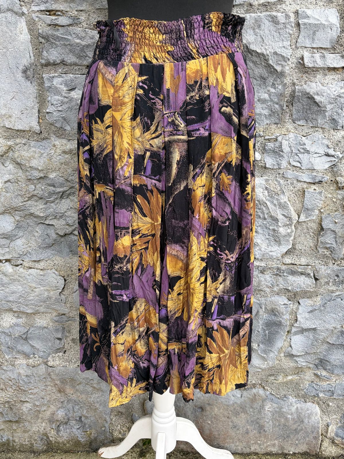 80s purple&yellow abstract floral skirt