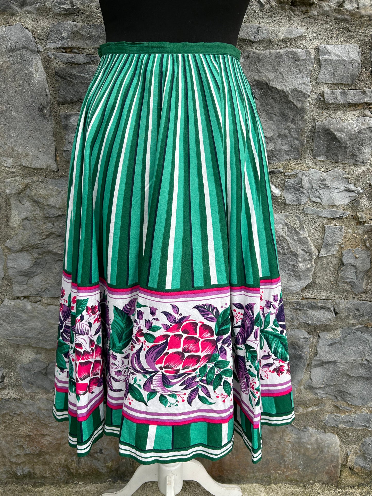 80s folk green stripy skirt uk 6