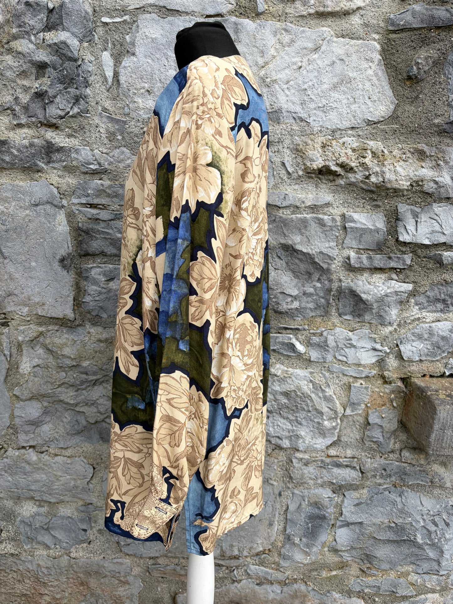 90s beige&blue floral blouse uk 14