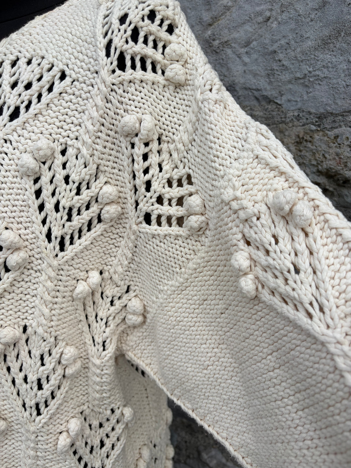 90s white pointelle chunky knit jumper uk 14