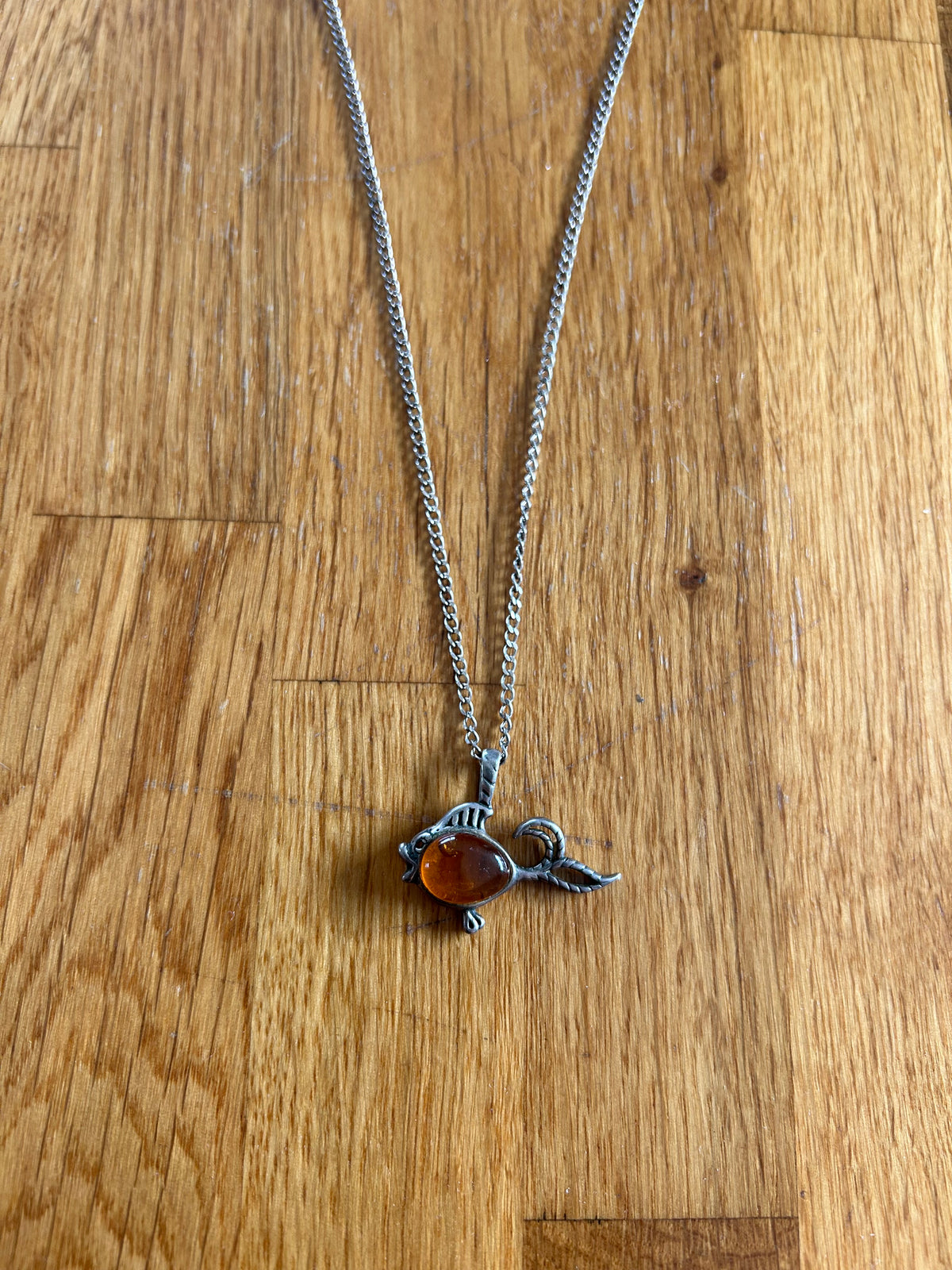 Silver&amber fish necklace