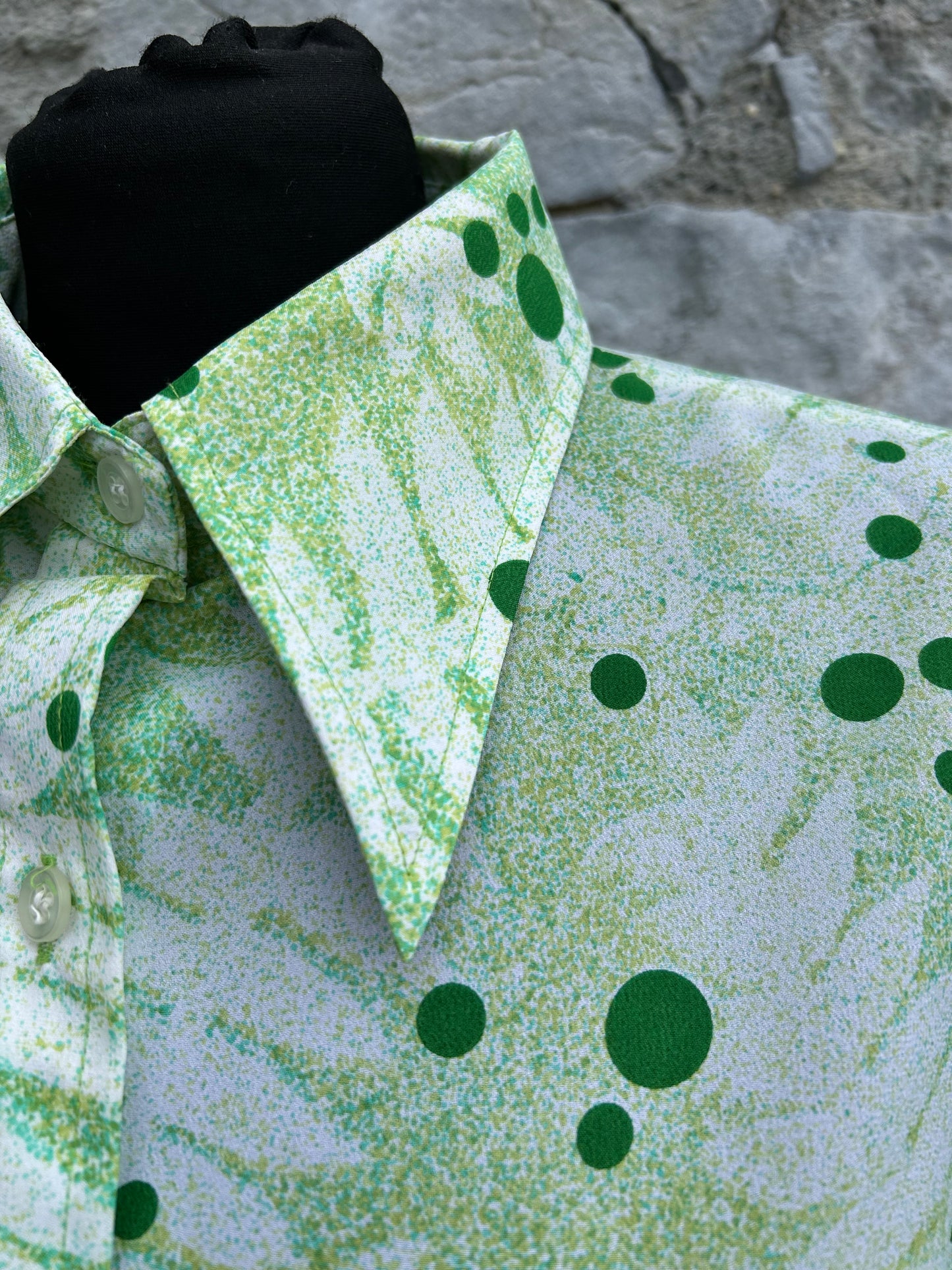 70s green dots&leaves shirt uk 14