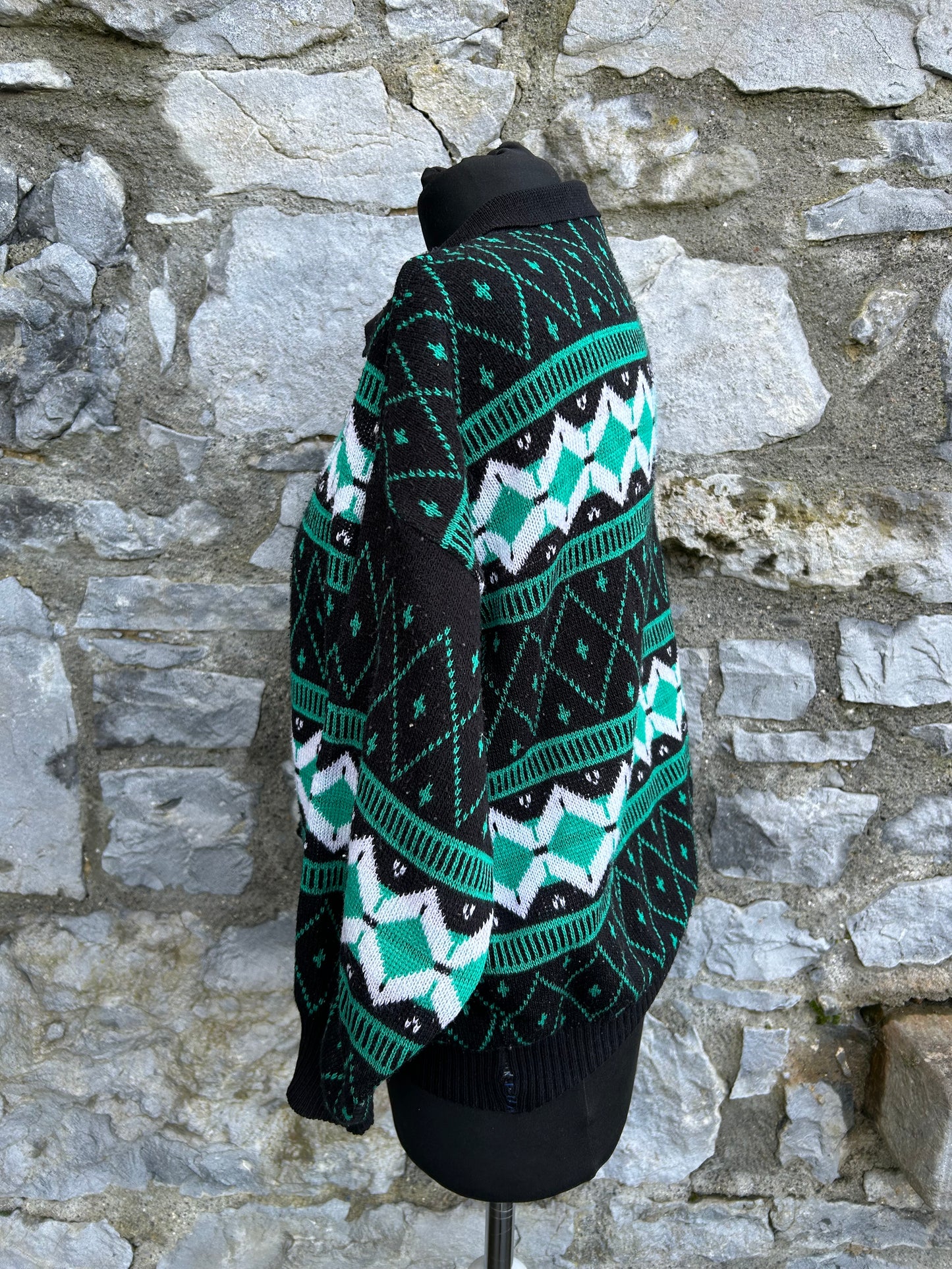 80s green geometric jumper uk 14