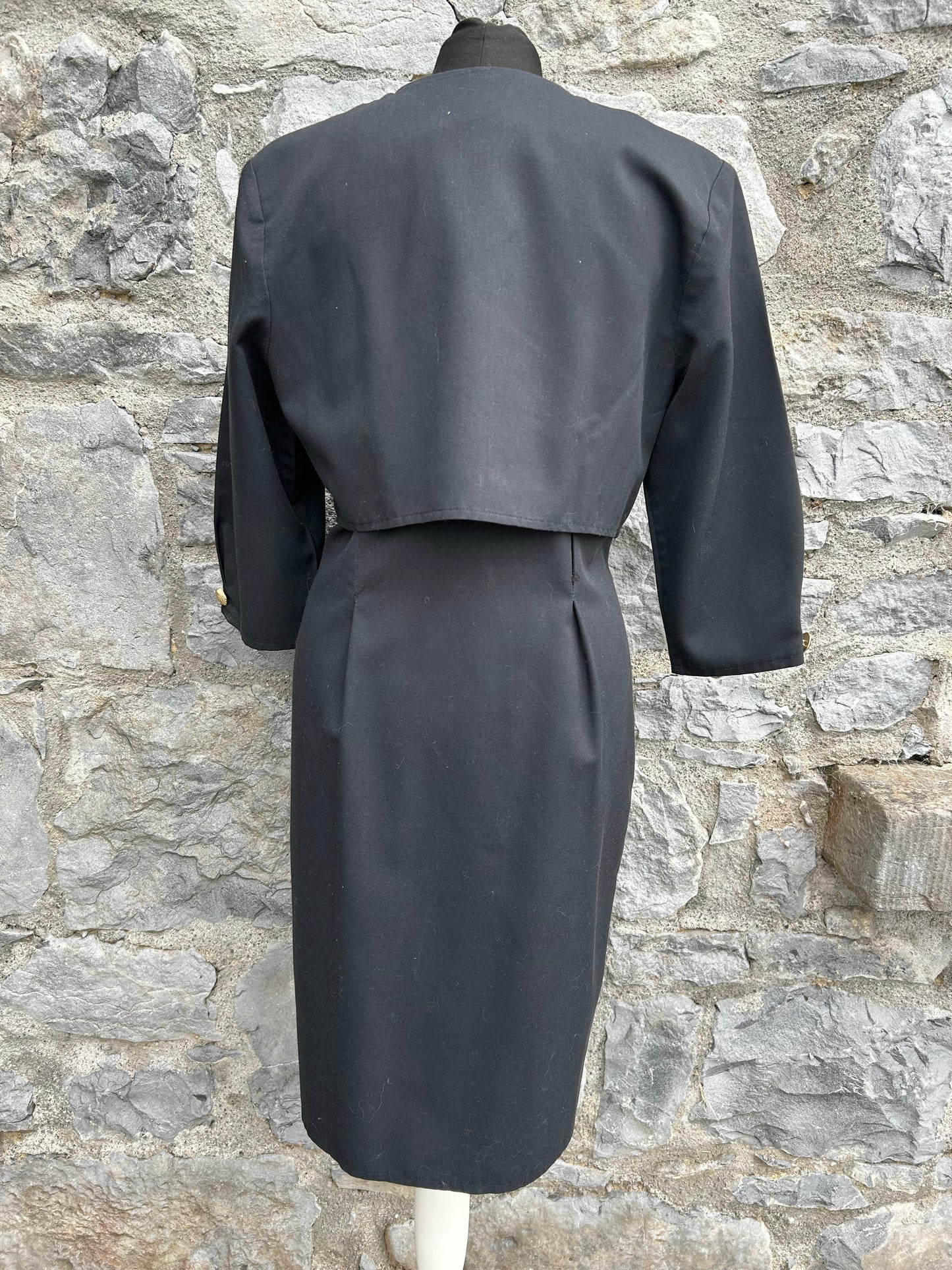 80s black dress with shell buttons uk 10-12