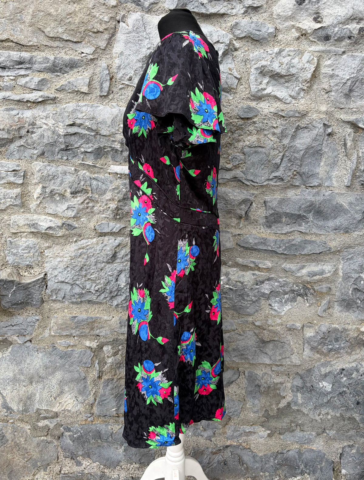 90s black jacquard floral dress uk 12