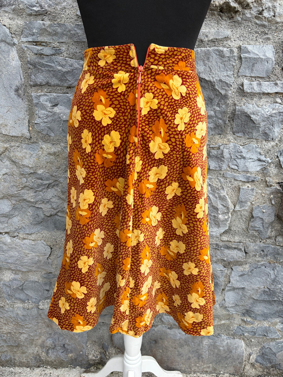 70s brown floral velour skirt uk 6