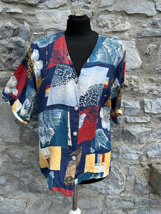 80s patchwork blue shirt uk 12