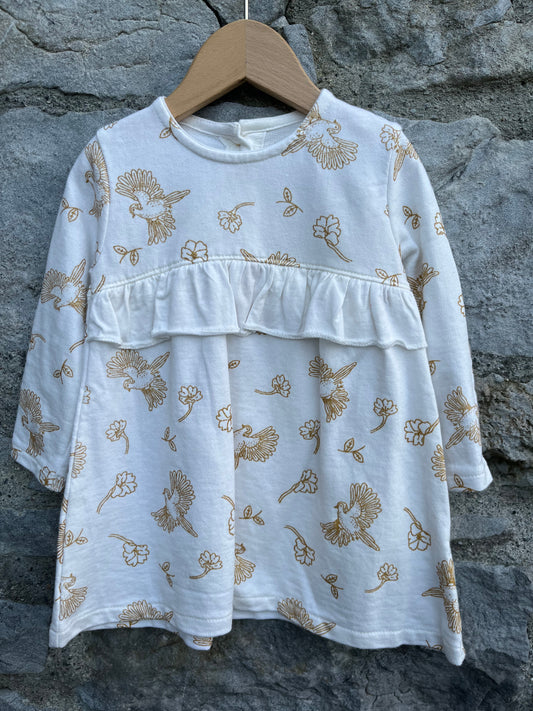 Gold Flowers&birds dress   9-12m (74-80cm)