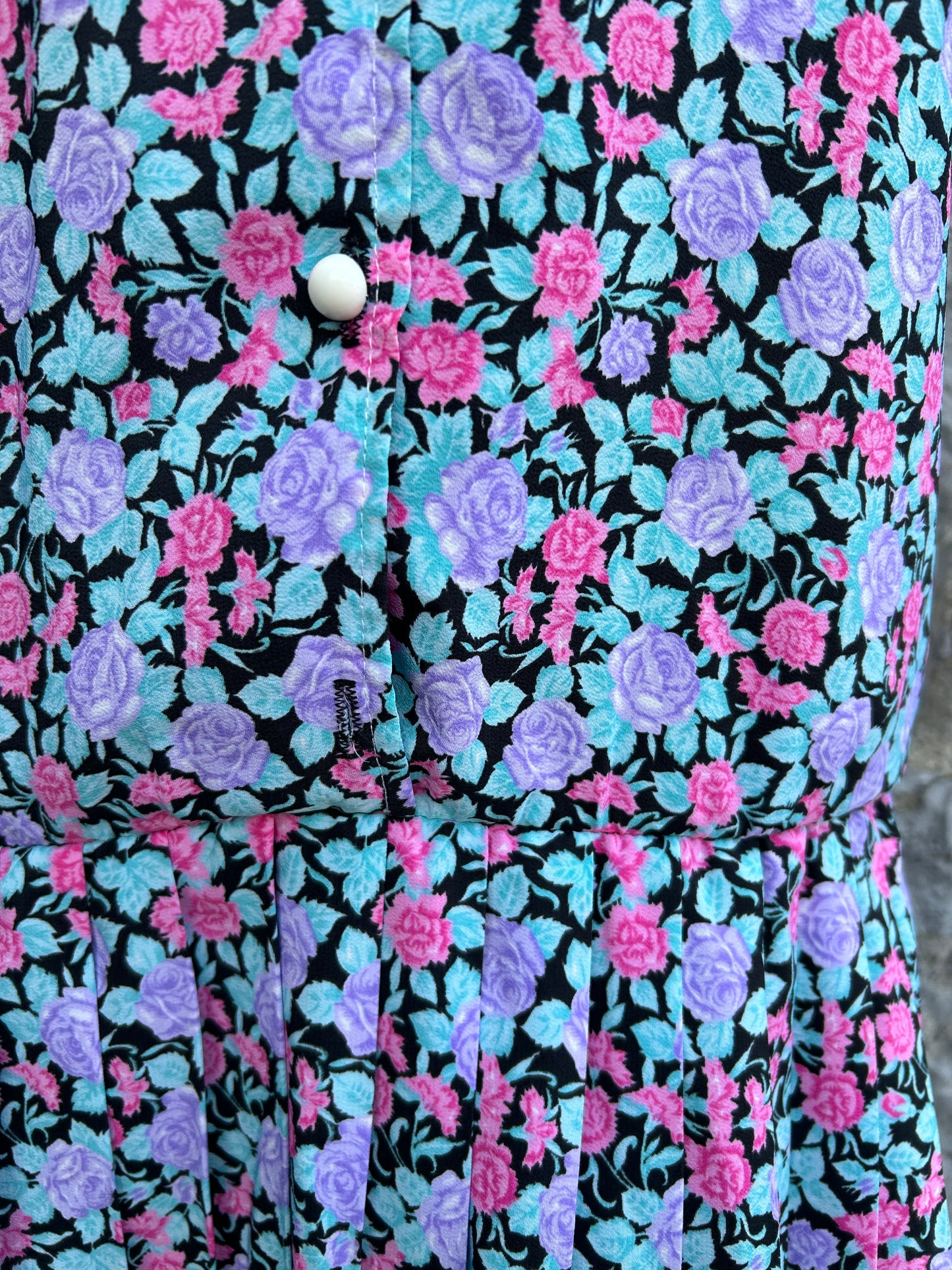 80s Purple flowers dress uk 10-12