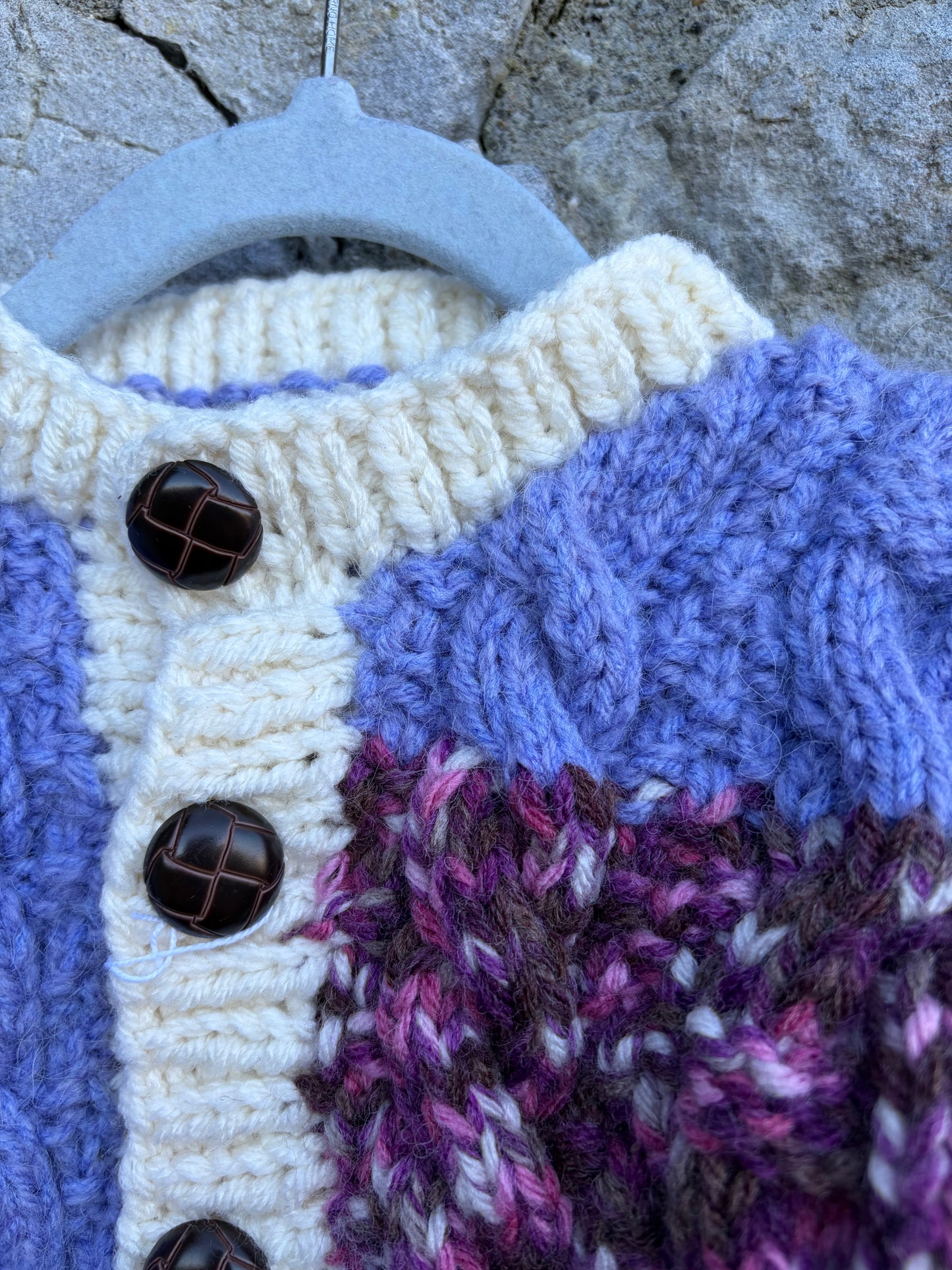 Aran style purple patches cardigan  3y (98cm)