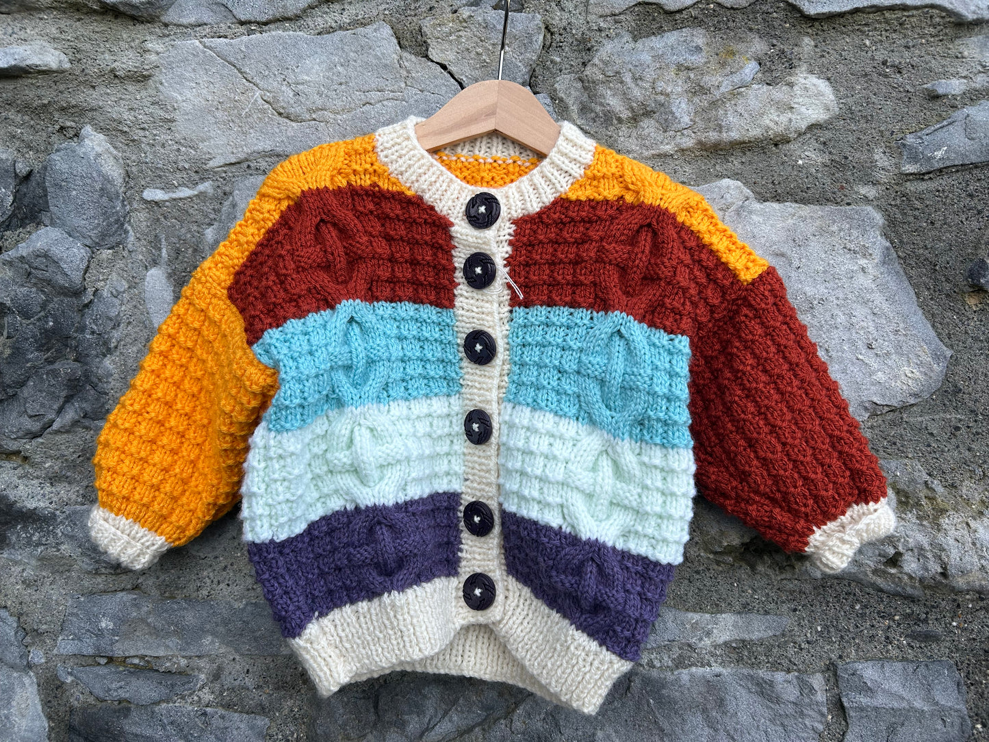 Aran style big colour panels cardigan  2-3y (92-98cm)