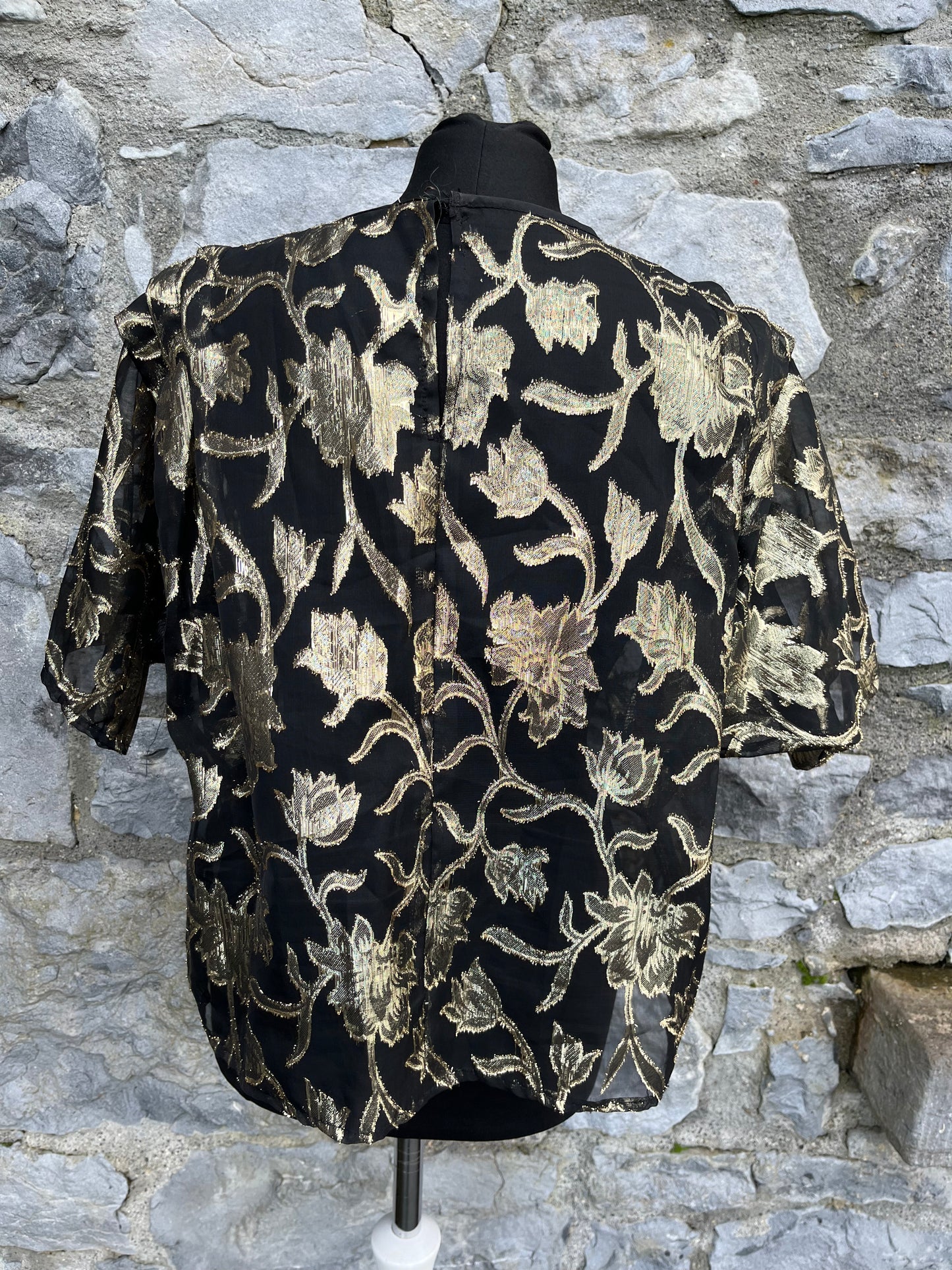 80s gold floral sheer top uk 14-18