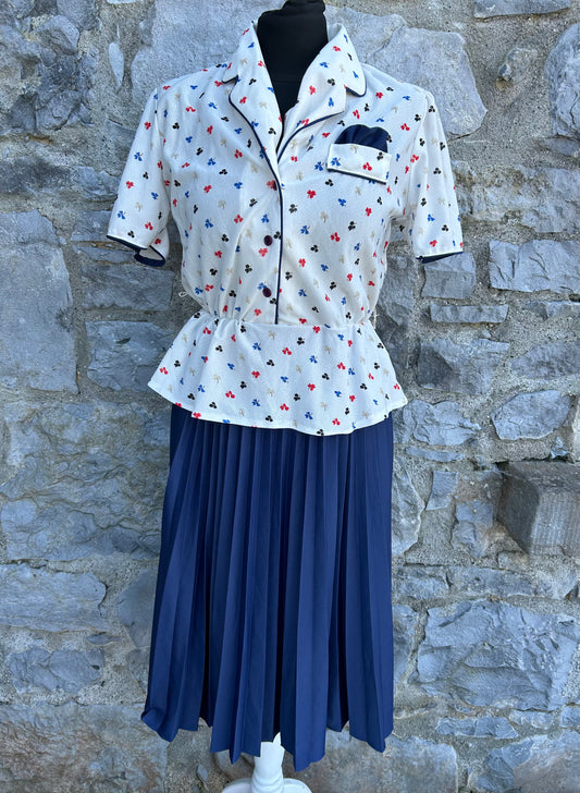 80s cream&navy dress uk 10