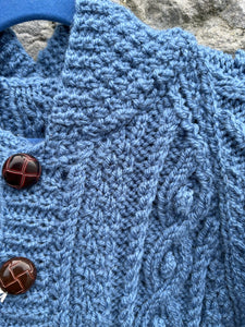 Blue hooded Aran style cardigan   4-5y (104-110cm)