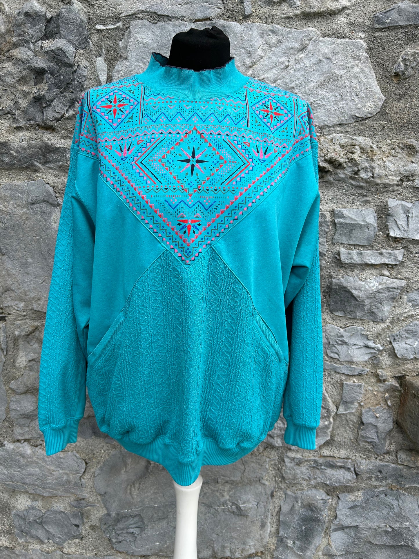 80s geometric teal sweatshirt uk 14