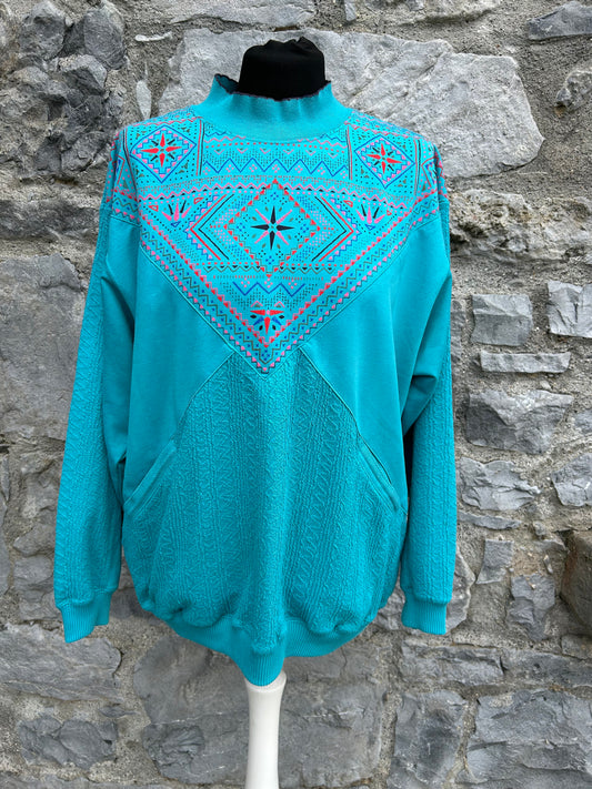 80s geometric teal sweatshirt uk 14
