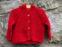 Load image into Gallery viewer, Red hooded cardigan  3-6m (62-68cm)
