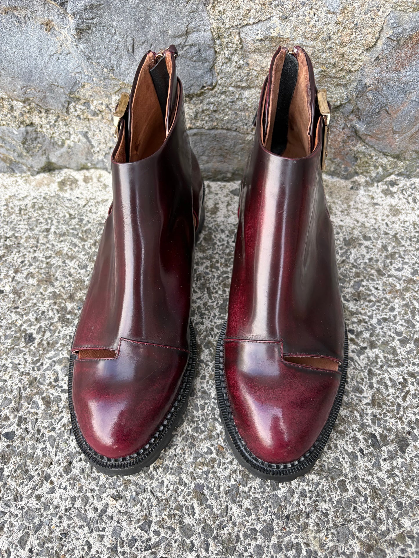 Burgundy Flammel cutout ankle boots  uk 6 (eu 39)