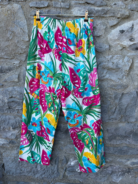80s pink&blue tropical flowers pants uk 10-12