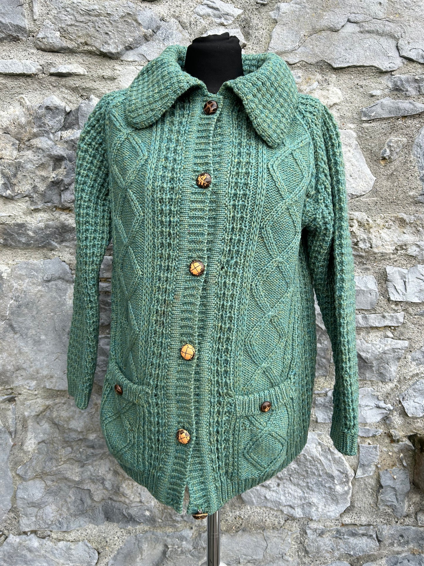 Green Aran style cardigan