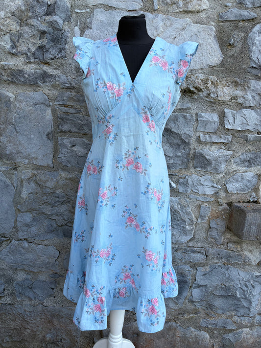 80s blue floral dress uk 8