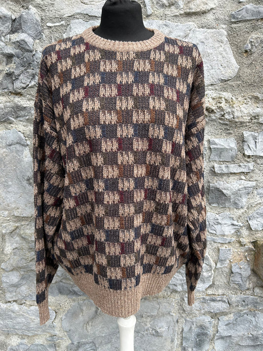 90s brown check jumper Large