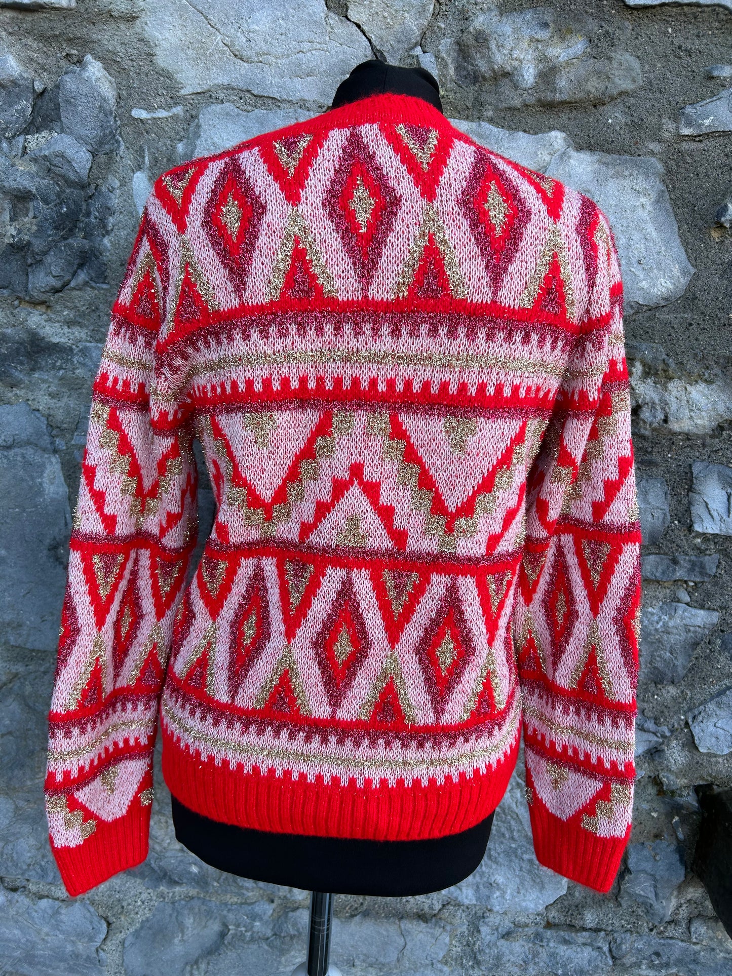 Geometric pink&red sparkly jumper uk 8-10