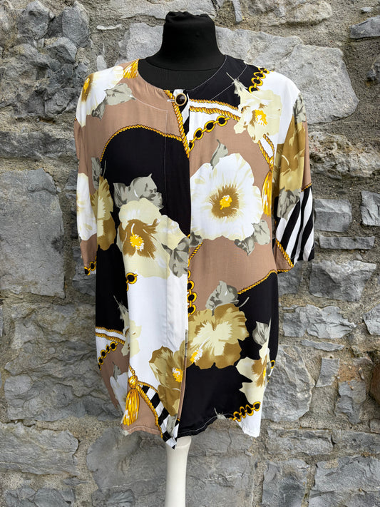 80s flowers&chains brown&black blouse uk 14