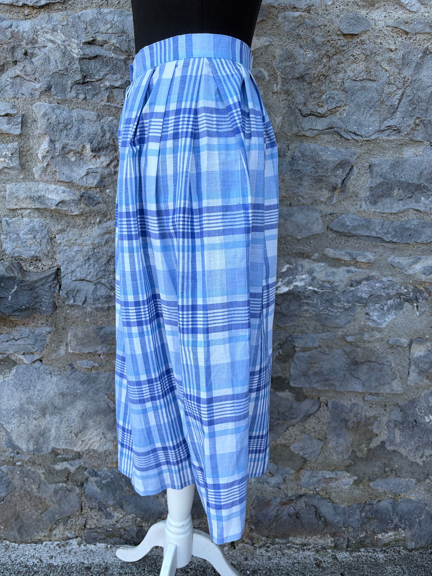 80s blue check skirt uk 6-8