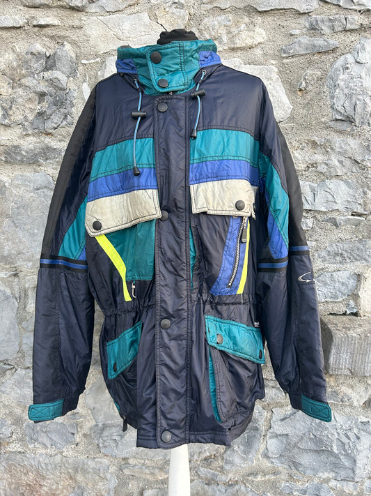 80s Black&teal winter jacket Large