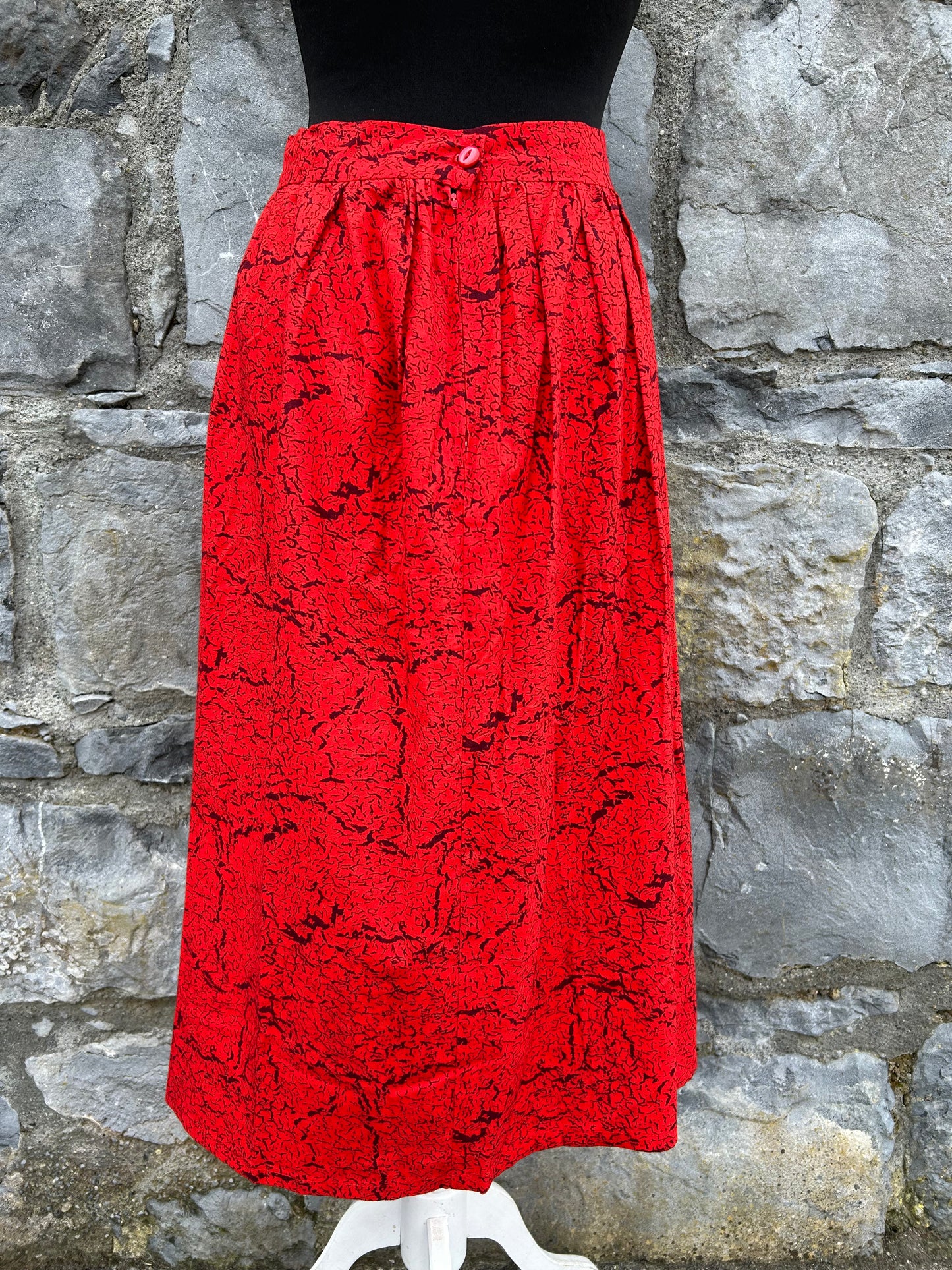 90s red scribbles midi skirt uk 8