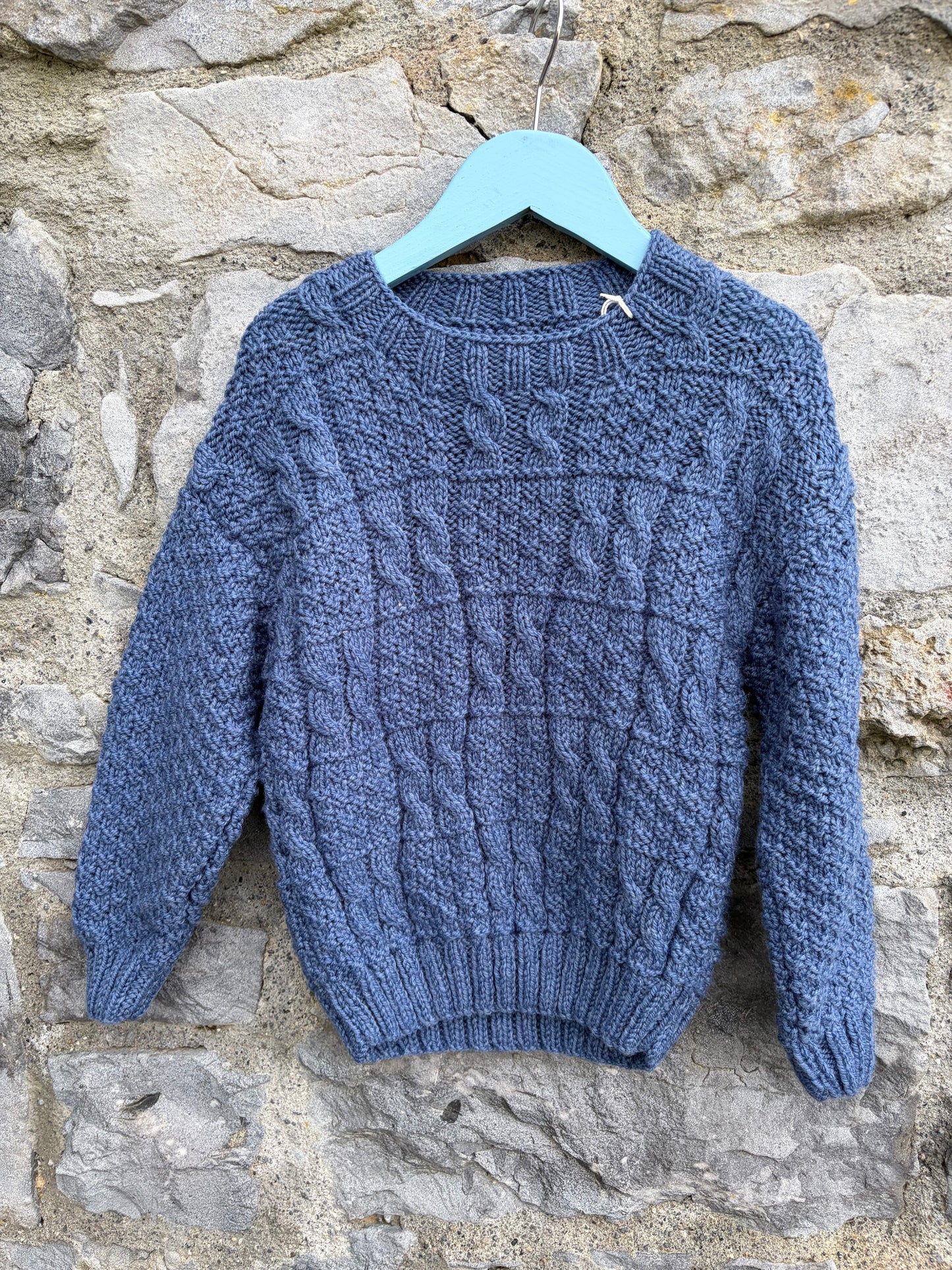Blue Aran style jumper  4-5y (104-110cm)
