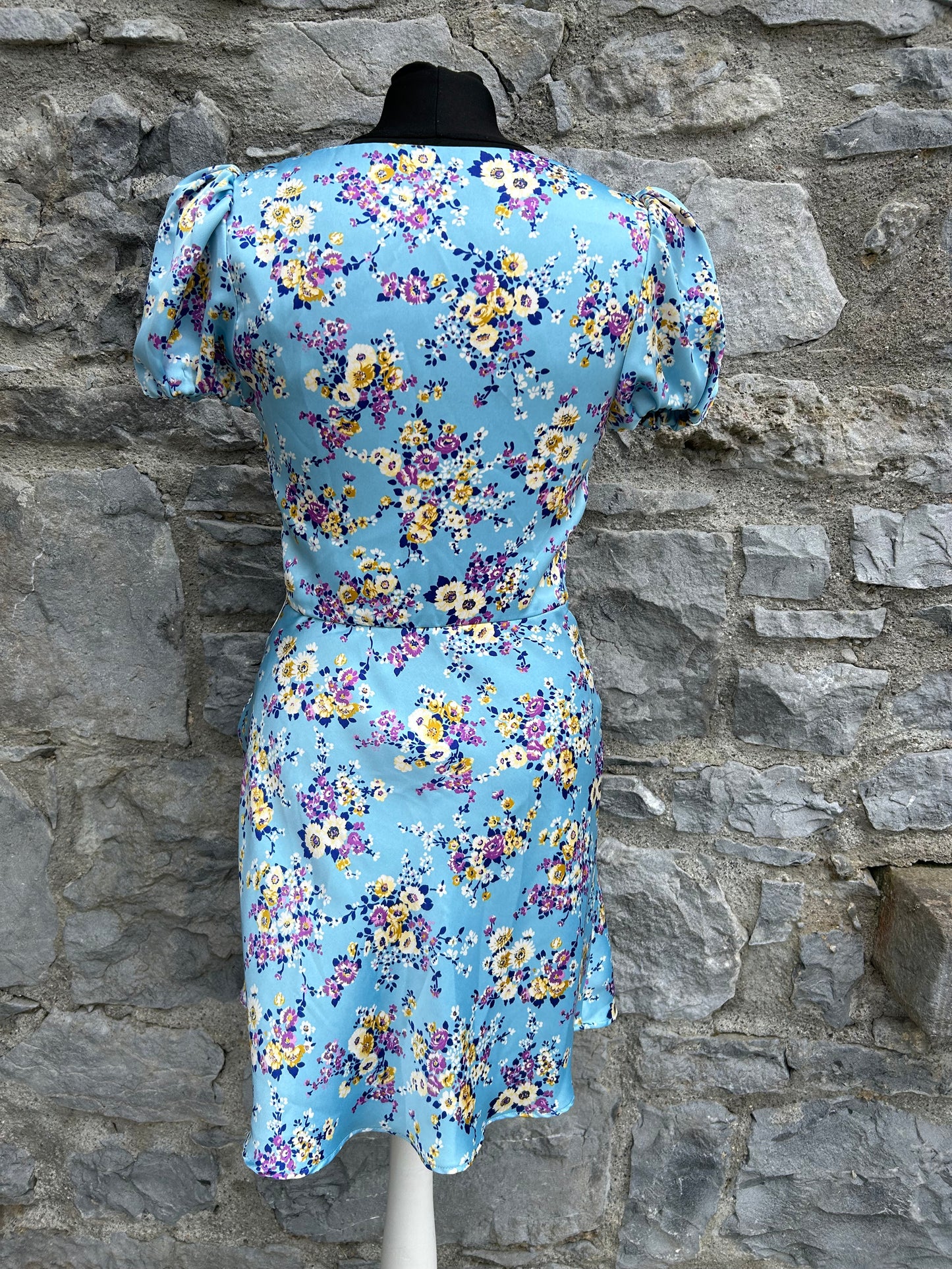 Blue satin floral dress uk 8