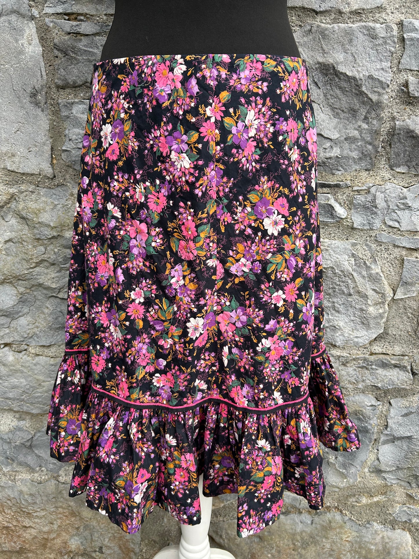 80s folk pink flowers skirt uk 10-12