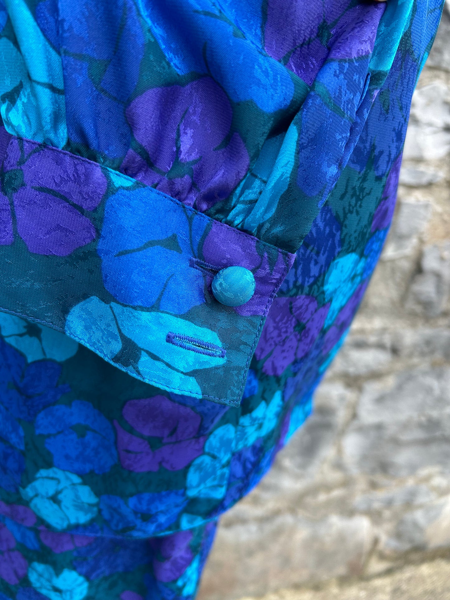 80s blue flowers dress uk 8-10