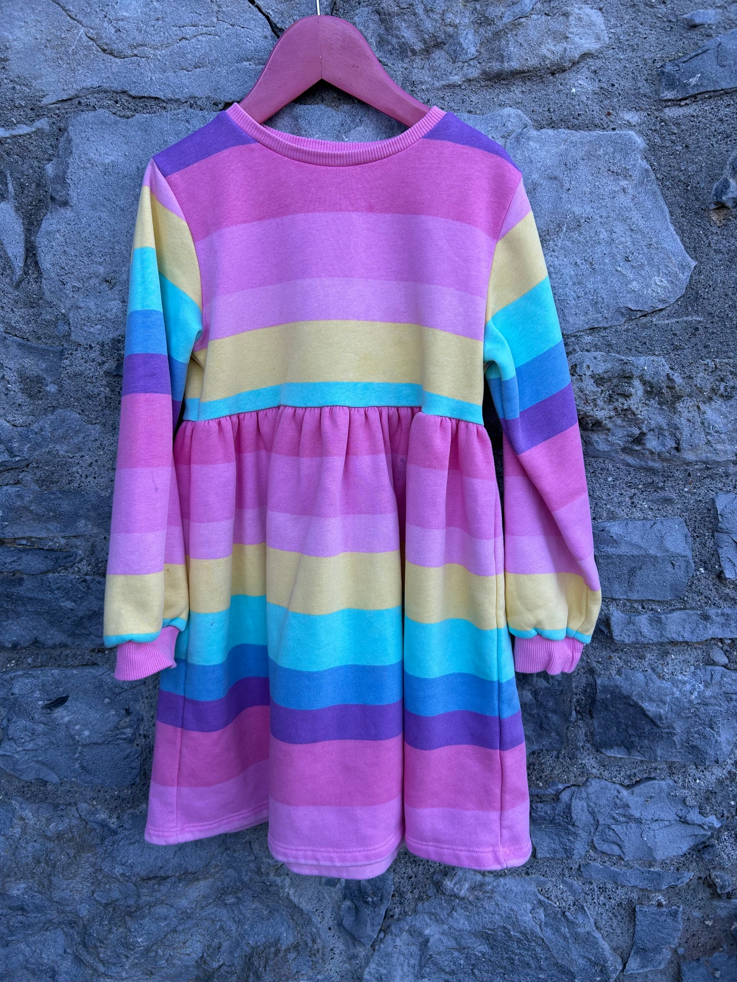 Pink colourful stripy sweat dress  6-7y (116-122cm)