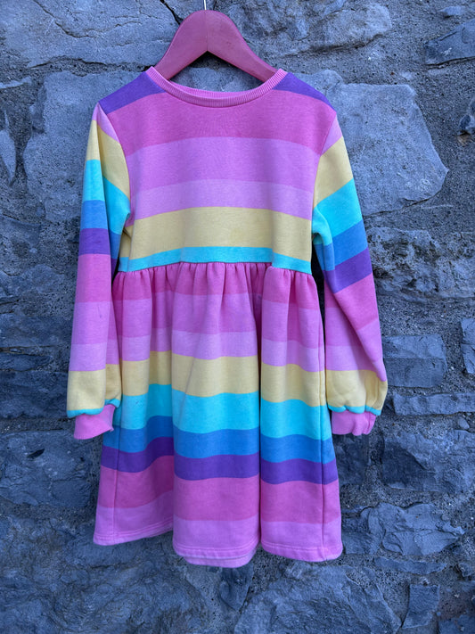 Pink colourful stripy sweat dress  6-7y (116-122cm)