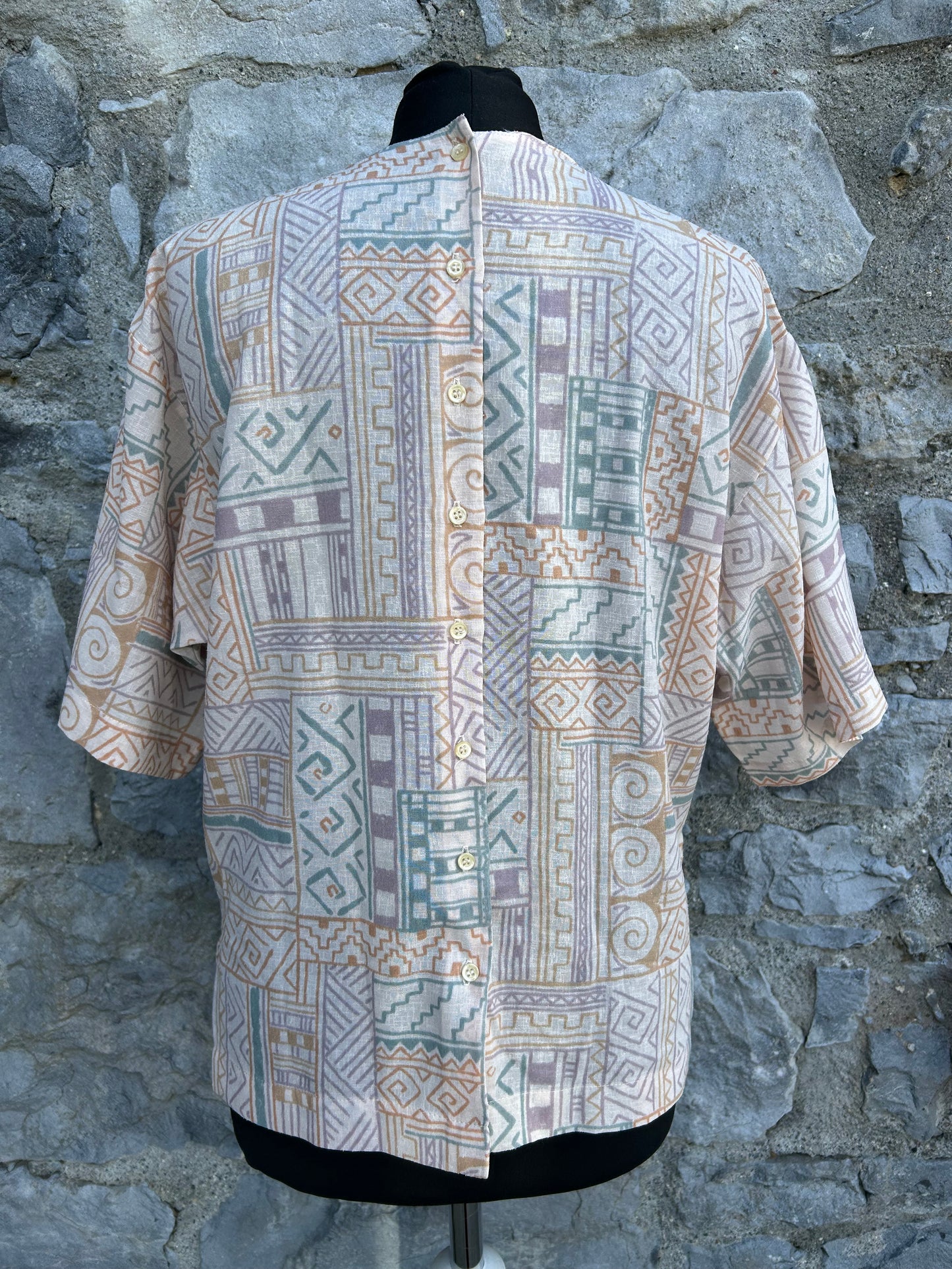 80s beige geometric top uk 10-12