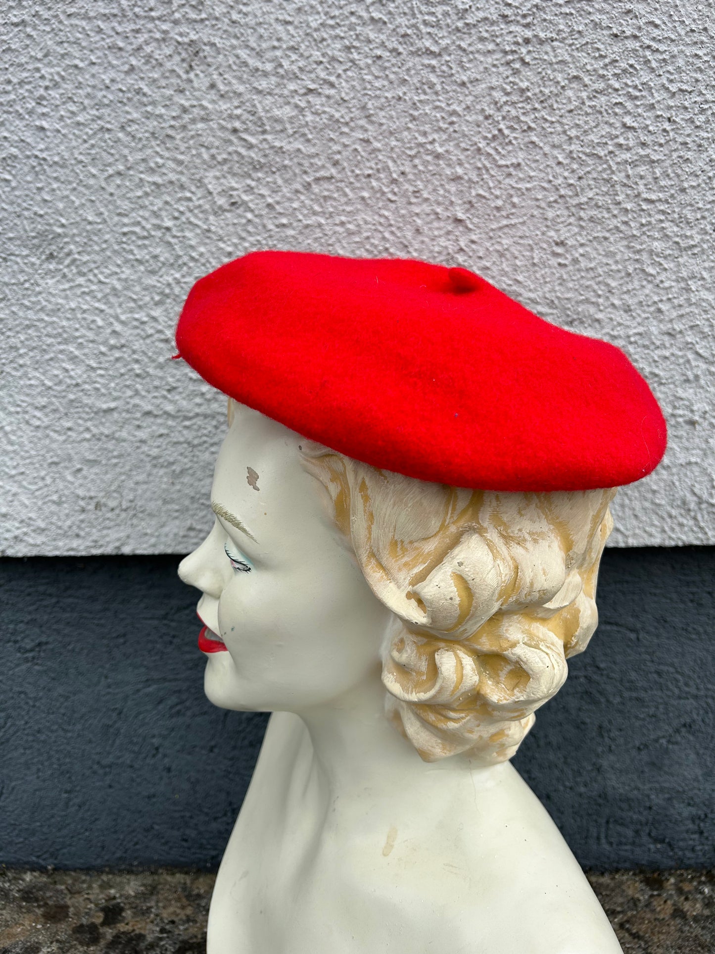 Bright red béret hat