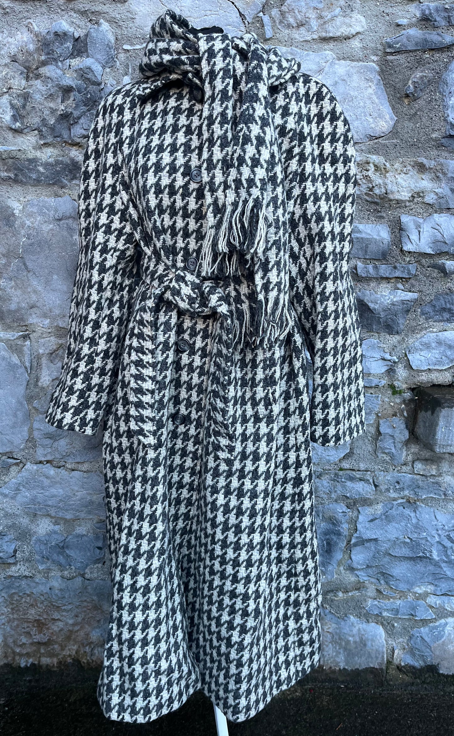 90s houndstooth coat with scarf uk 14-16