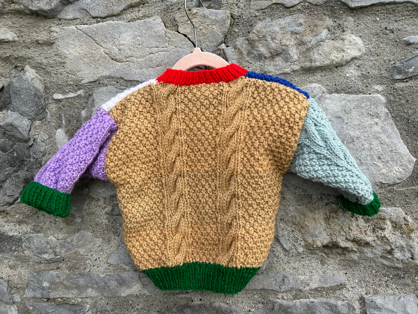 Navy&white colourful Aran style cardigan   9-12m (74-80cm)