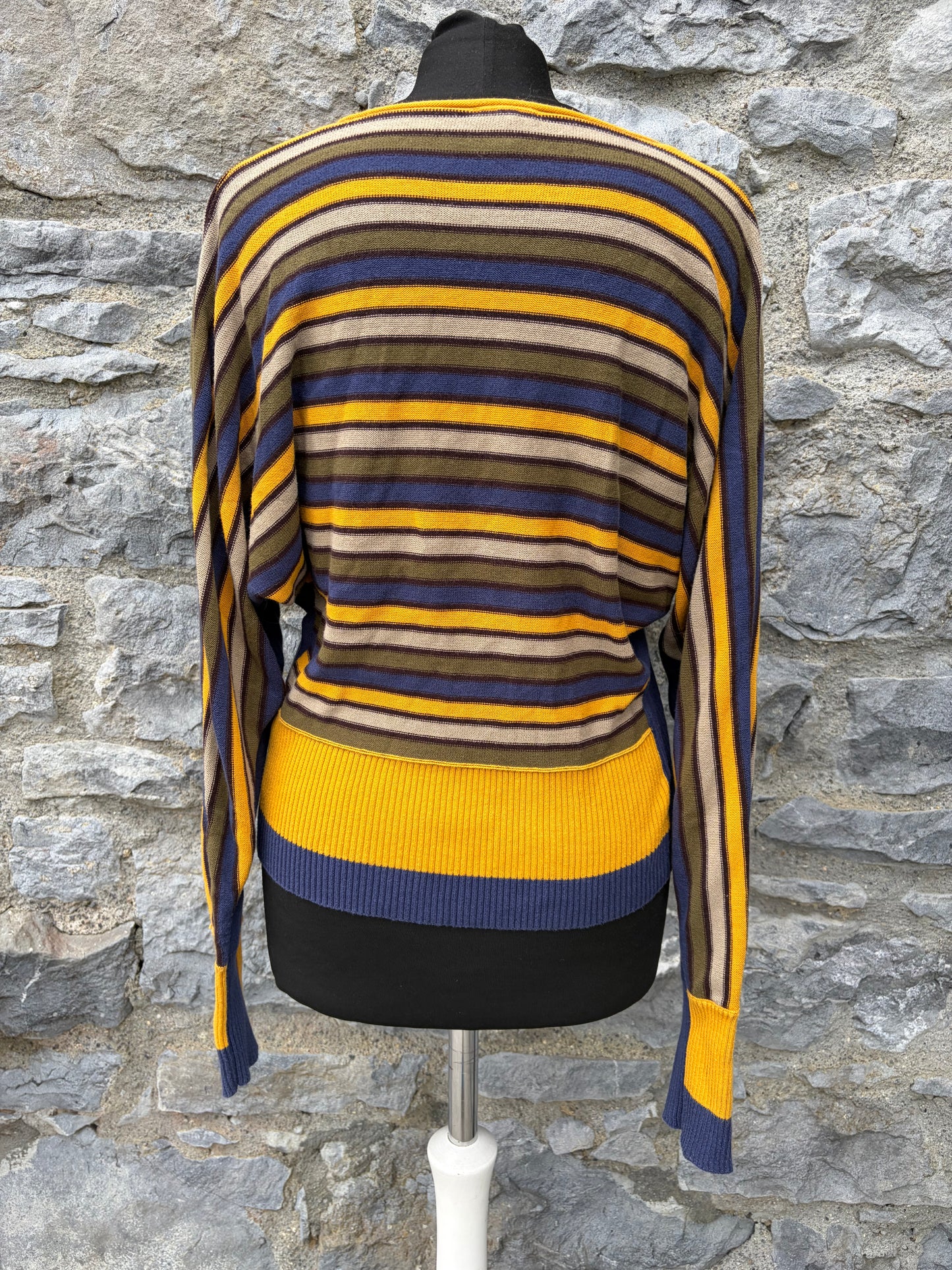 Mustard&khaki stripy bat wings jumper uk 8-10