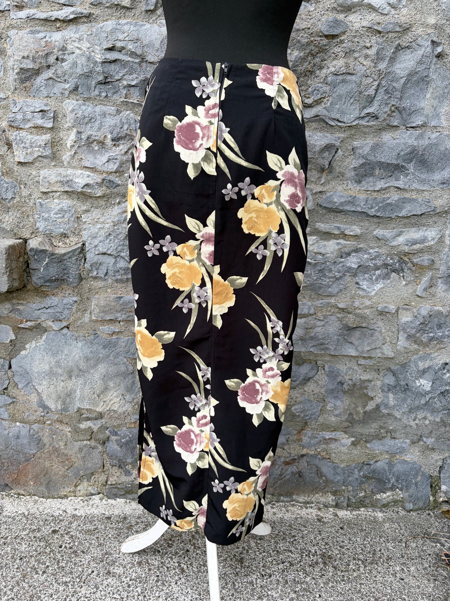 90s floral black skirt uk 8