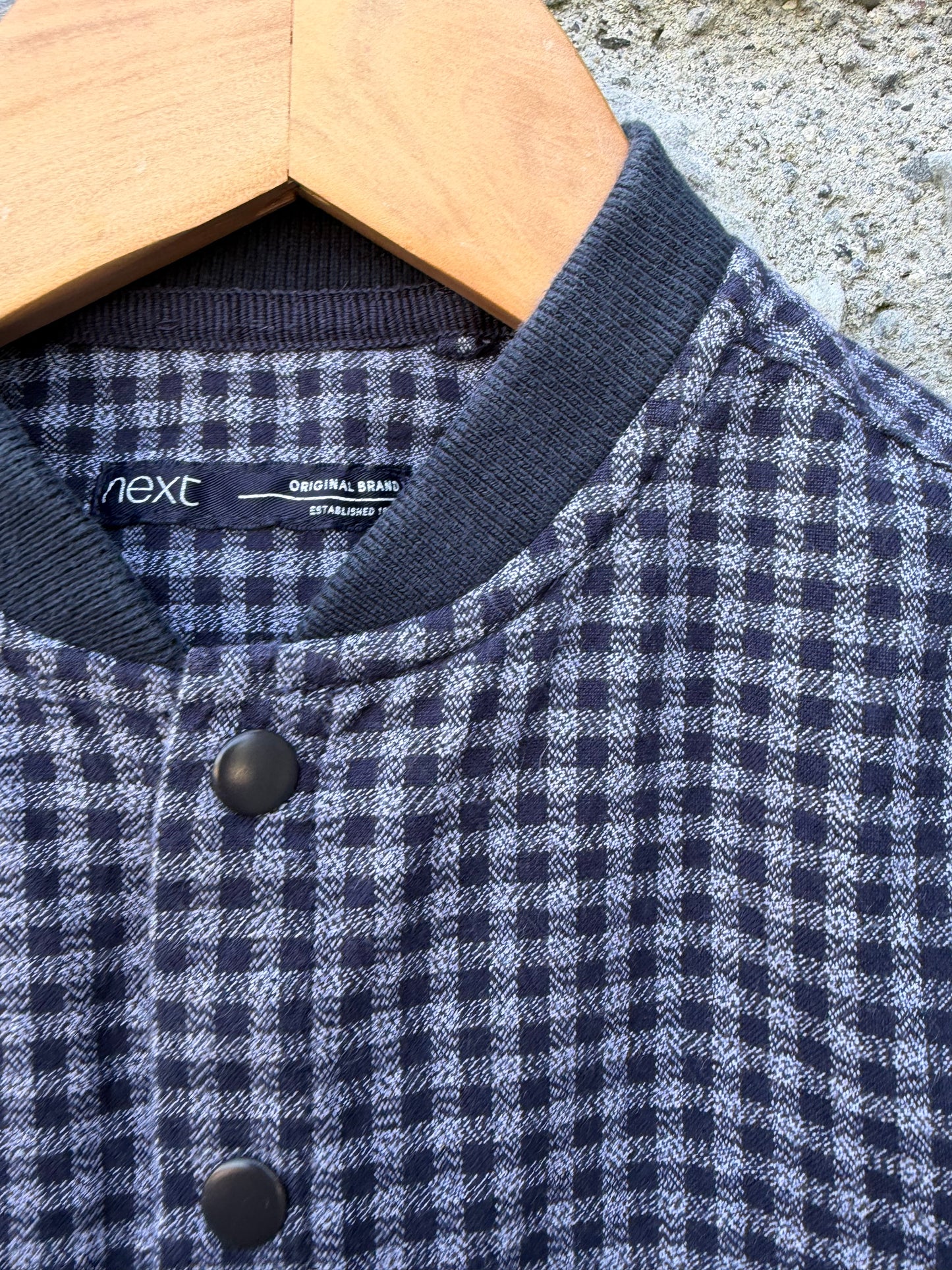 Grey check grandpa collar shirt  8y (128cm)